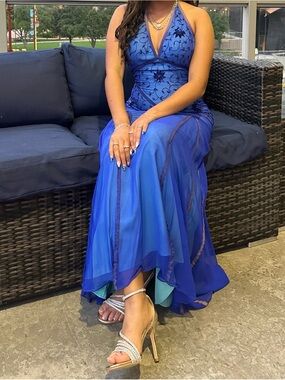 Sean Collection Royal Blue Halter Prom Dress